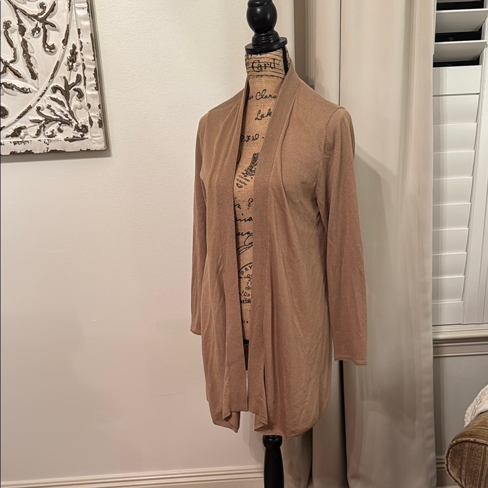J. Jill Camel Tan Open-Front Long Line Cardigan M